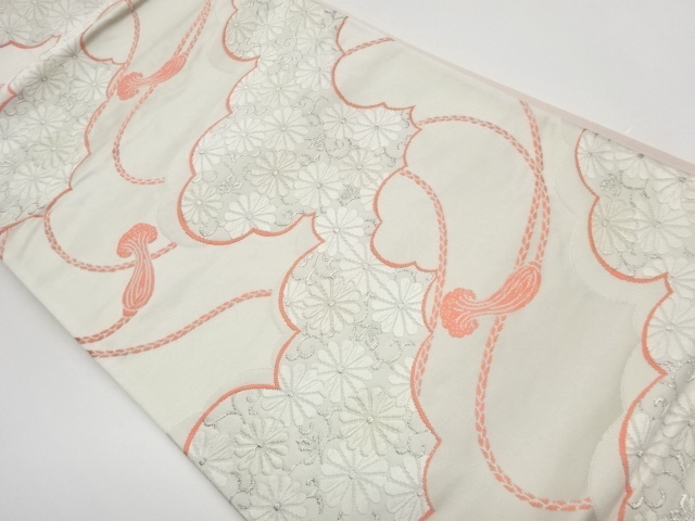 JAPANESE KIMONO / VINTAGE FUKURO OBI / WOVEN CLOUD & KIKU ARABESQUE